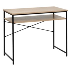 Meuble Bureau avec étagère Effet Bois naturel et Métal noir H 75 cm