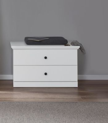 Meuble chambre. Commode 2 tiroirs mélaminé blanc. L - H - P : 81 /49 /41 cm.