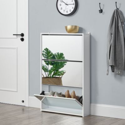 Meuble à Chaussure Lund Miroir 103 x 63 x 17cm Blanc en.casa Lund Miroir