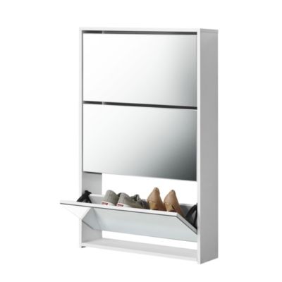 Meuble à Chaussure Lund Miroir 103 x 63 x 17cm Blanc en.casa Lund Miroir