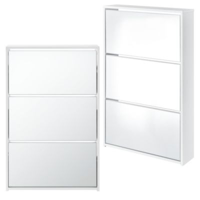 Meuble à Chaussure Lund Miroir 103 x 63 x 17cm Blanc en.casa Lund Miroir