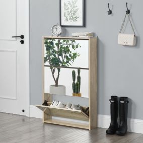 Meuble à Chaussure Lund Miroir 103 x 63 x 17cm Effet Chêne en.casa