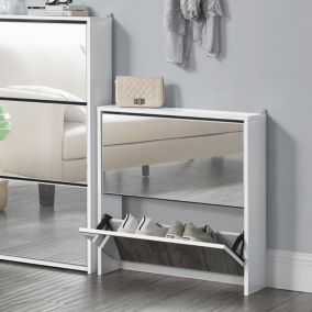 Meuble à Chaussure Lund Miroir 67 x 63 x 17cm Blanc en.casa