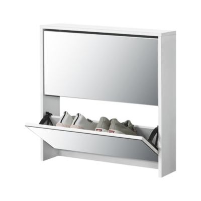 Meuble à Chaussure Lund Miroir 67 x 63 x 17cm Blanc en.casa