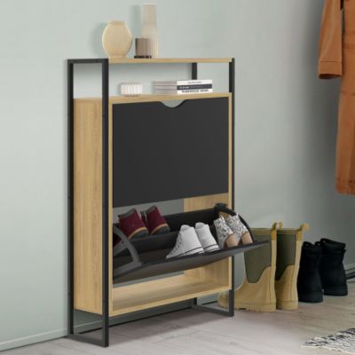 Meuble à chaussures 12 paires BOSTON 2 portes avec étagère supérieure design industriel