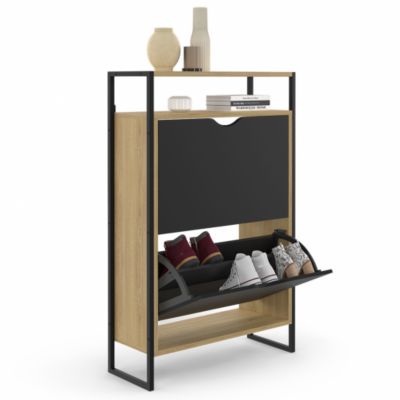 Meuble à chaussures 12 paires BOSTON 2 portes avec étagère supérieure design industriel