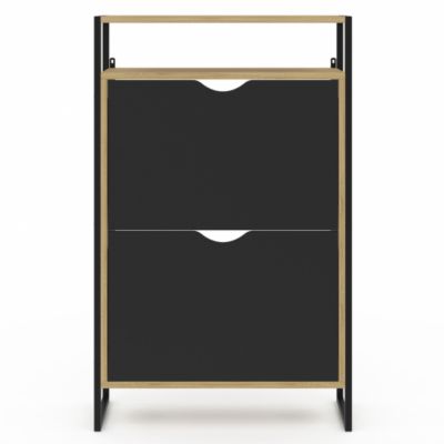 Meuble à chaussures 12 paires BOSTON 2 portes avec étagère supérieure design industriel