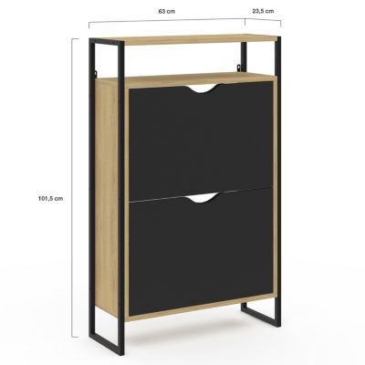 Meuble à chaussures 12 paires BOSTON 2 portes noires avec étagère supérieure design industriel