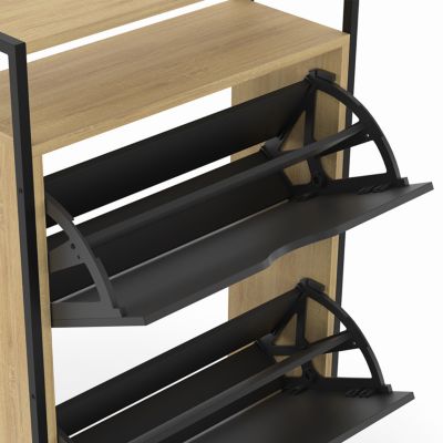 Meuble à chaussures 12 paires BOSTON 2 portes noires avec étagère supérieure design industriel