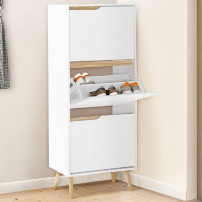 Meuble à chaussures 18 paires 3 portes HELSINKI scandinave blanc et bois