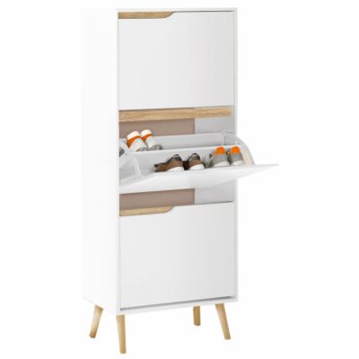 Meuble à chaussures 18 paires 3 portes HELSINKI scandinave blanc et bois