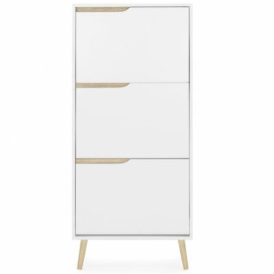 Meuble à chaussures 18 paires 3 portes HELSINKI scandinave blanc et bois