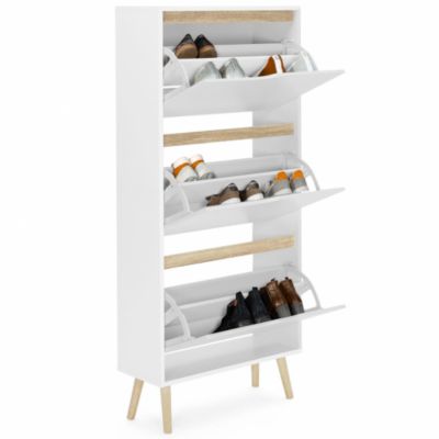 Meuble à chaussures 18 paires 3 portes HELSINKI scandinave blanc et bois