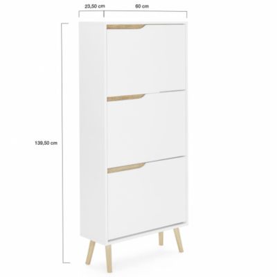 Meuble à chaussures 18 paires 3 portes HELSINKI scandinave blanc et bois
