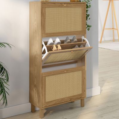 Meuble à chaussures 18 paires HANAE 3 portes effet naturel cannage