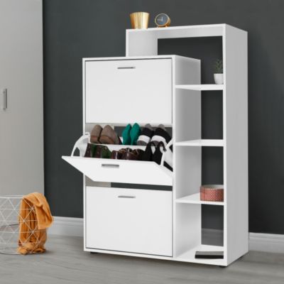 Meuble à chaussures 18 paires KLARK 3 portes avec étagère blanc