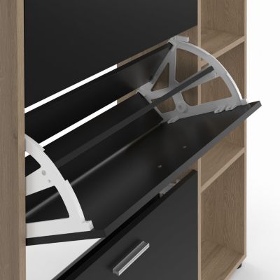 Meuble à chaussures 18 paires KLARK imitation hêtre 3 portes noires avec étagère