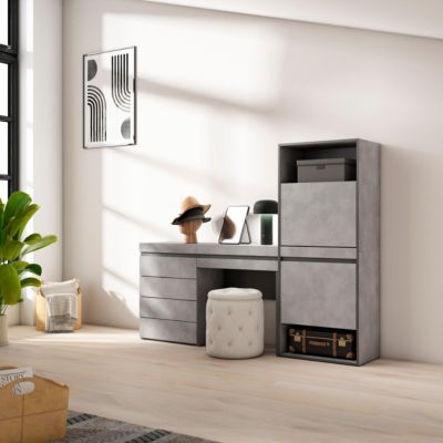 Meuble à chaussures 187x35x145cm commode buffet coiffeuse gris ciment