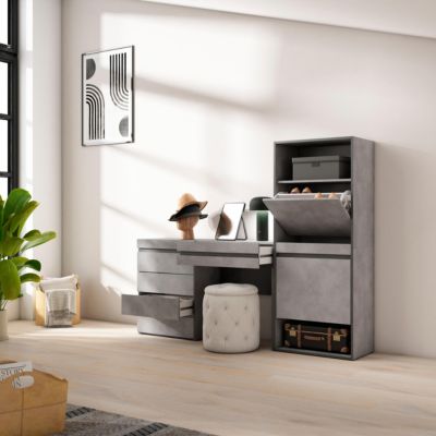 Meuble à chaussures 187x35x145cm commode buffet coiffeuse gris ciment