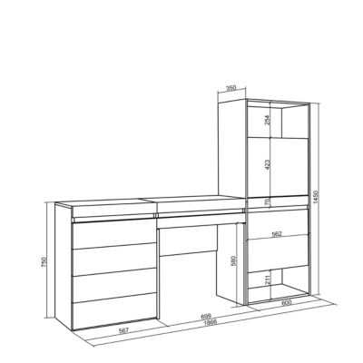 Meuble à chaussures 187x35x145cm commode buffet coiffeuse gris ciment
