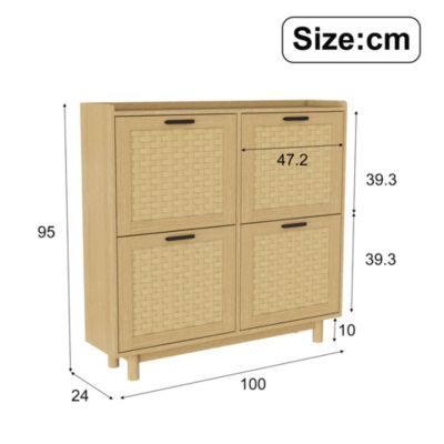 Meuble à chaussures 2 niveaux, range-chaussures 8 paires, design moderne et naturel, 100 x 24 x 95 cm, couleur chêne