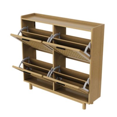 Meuble à chaussures 2 niveaux, range-chaussures 8 paires, design moderne et naturel, 100 x 24 x 95 cm, couleur chêne