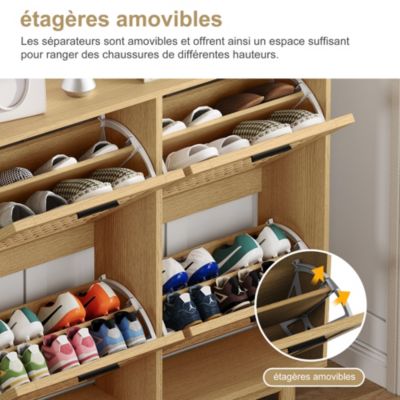 Meuble à chaussures 2 niveaux, range-chaussures 8 paires, design moderne et naturel, 100 x 24 x 95 cm, couleur chêne