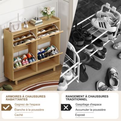 Meuble à chaussures 2 niveaux, range-chaussures 8 paires, design moderne et naturel, 100 x 24 x 95 cm, couleur chêne
