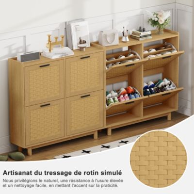 Meuble à chaussures 2 niveaux, range-chaussures 8 paires, design moderne et naturel, 100 x 24 x 95 cm, couleur chêne