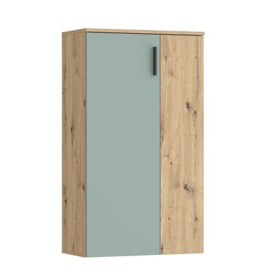 Meuble à chaussures 2 portes décor bois chêne et vert sauge - AMELIE