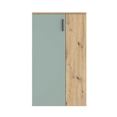 Meuble à chaussures 2 portes décor bois chêne et vert sauge - AMELIE