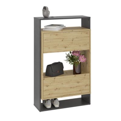Meuble à chaussures 2 tiroirs décor chêne et gris foncé Verona 2- L68,5 cm