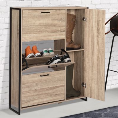 Meuble à Chaussures 20 Paires, Porte Haute Brillante, Armoire
