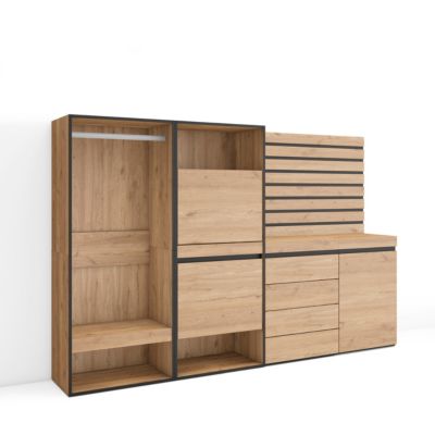 Meuble à chaussures 227x35x145cm vestiaire commode buffet chêne