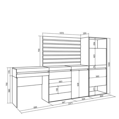 Meuble à chaussures 237x35x145cm commode buffet coiffeuse chêne