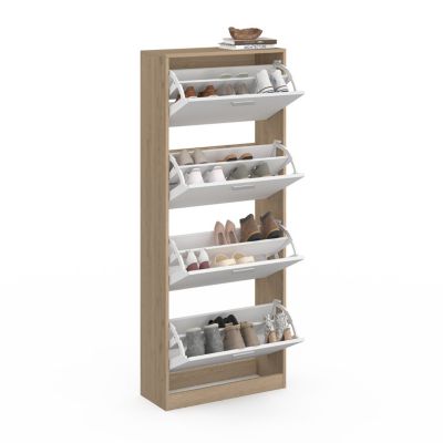 Meuble à chaussures 24 paires KLARK imitation hêtre 4 portes blanches