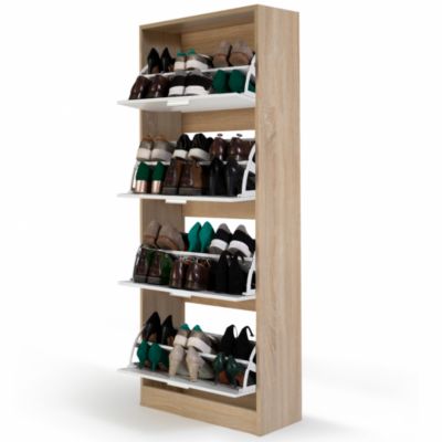 Meuble à chaussures 24 paires KLARK imitation hêtre 4 portes blanches