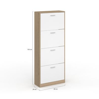 Meuble à chaussures 24 paires KLARK imitation hêtre 4 portes blanches
