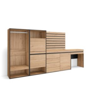 Meuble à chaussures 297x35x145cm vestiaire buffet coiffeuse chêne