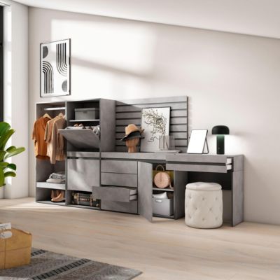 Meuble à chaussures 297x35x145cm vestiaire buffet coiffeuse ciment