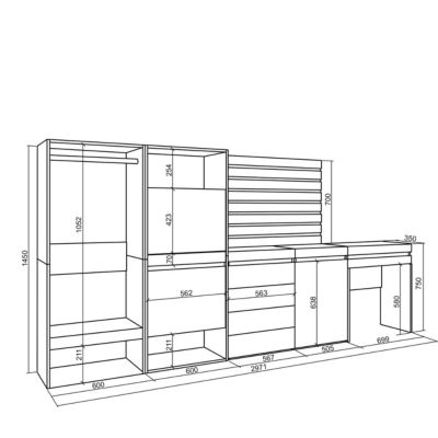 Meuble à chaussures 297x35x145cm vestiaire buffet coiffeuse ciment
