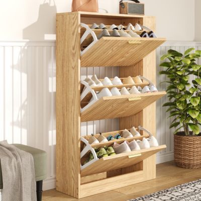 Meuble à Chaussures 3 Portes avec Niche Ouverte, Meuble d'Entrée Design Moderne en MDF - 70x23,5x115 cm - Bois Naturel