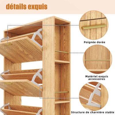 Meuble à Chaussures 3 Portes avec Niche Ouverte, Meuble d'Entrée Design Moderne en MDF - 70x23,5x115 cm - Bois Naturel