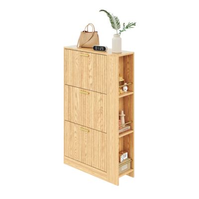 Meuble à Chaussures 3 Portes avec Niche Ouverte, Meuble d'Entrée Design Moderne en MDF - 70x23,5x115 cm - Bois Naturel