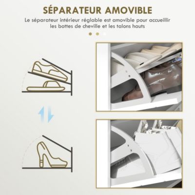Meuble à chaussures 4 abattants style art déco - dim. 106L x 24l x 102H cm - acier doré MDF blanc