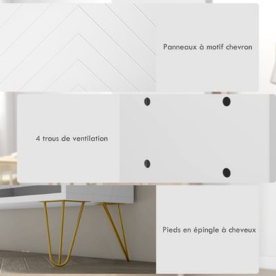 Meuble à chaussures 4 abattants style art déco - dim. 106L x 24l x 102H cm - acier doré MDF blanc