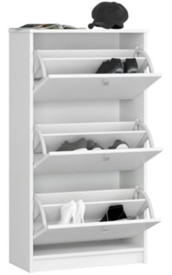 Meuble à chaussures AKORD Blanc 60 cm 3 portes façade Blanche 3 étagères 60x28,5x113 cm