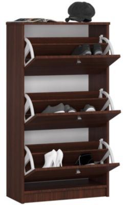 Meuble à chaussures AKORD Wengé 60 cm 3 portes façade Wengé 3 étagères 60x28,5x113 cm