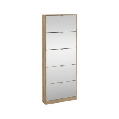 Meuble à chaussures Angiolo, Meuble à chaussures, Armoire d'entrée polyvalente, Rangement pour chaussures, 71x20 h182 cm, Chêne