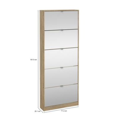 Meuble à chaussures Angiolo, Meuble à chaussures, Armoire d'entrée polyvalente, Rangement pour chaussures, 71x20 h182 cm, Chêne